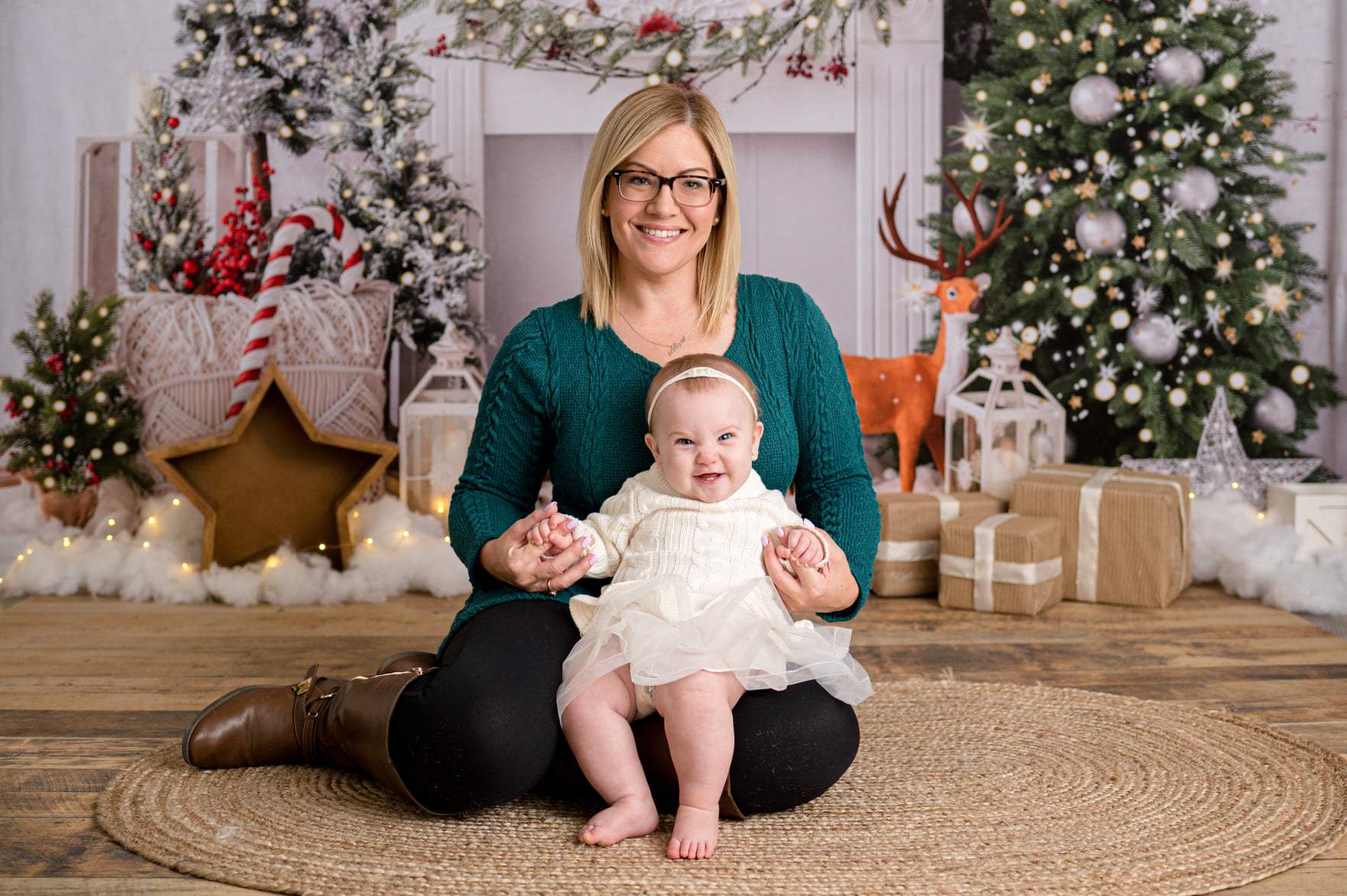 Kate Cheminée Noël Boho Blanc Wapiti Toile de fond conçue par Emetselch - Kate Backdrop FR