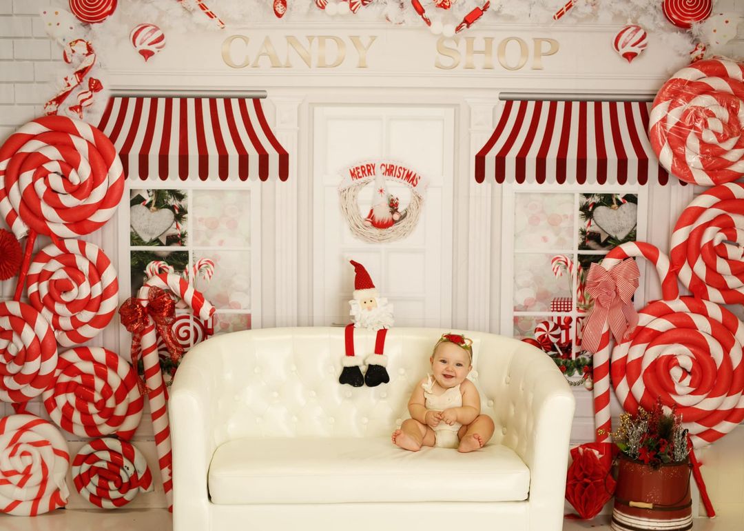 Kate Magasin de bonbons Noël Rose Blanc Toile de fond pour la photographie - Kate Backdrop FR