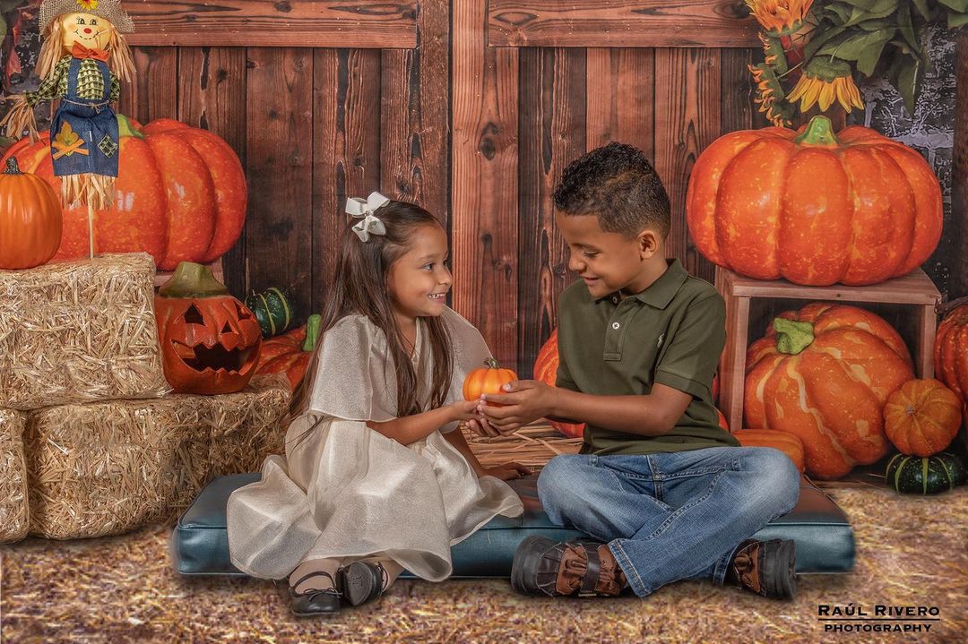 Kate Porte Grange Mur de brique Citrouille Automne Toile de fond conçue par Emetselch - Kate Backdrop FR