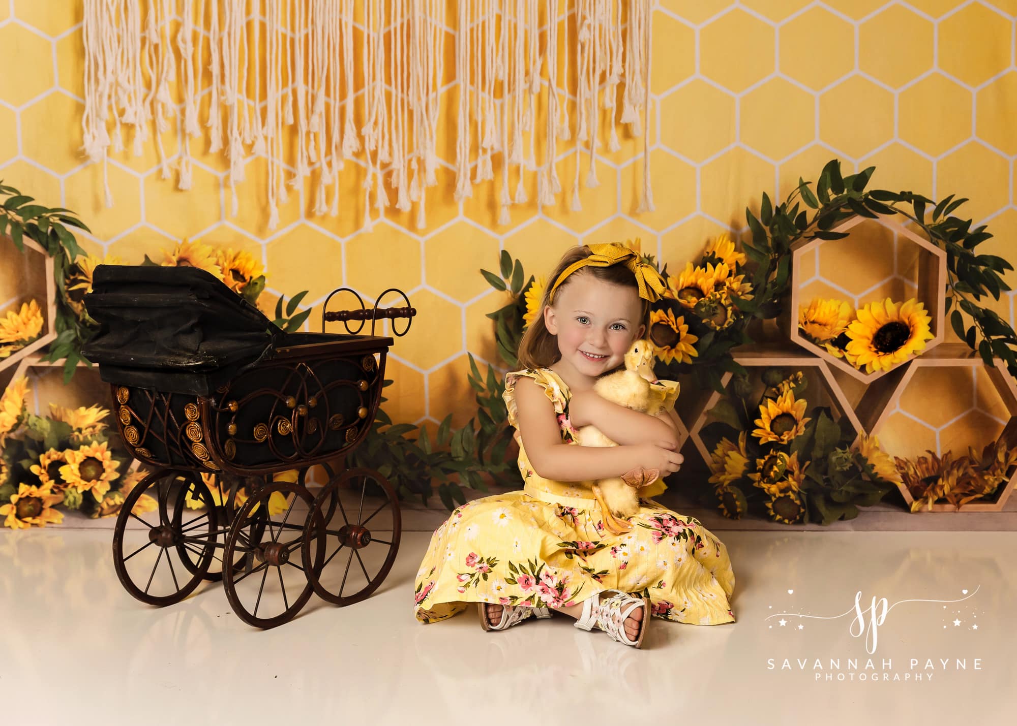 Kate Jaune Nid d'abeilles Boho Cake Smash Toile de fond conçue par Emetselch - Kate Backdrop FR