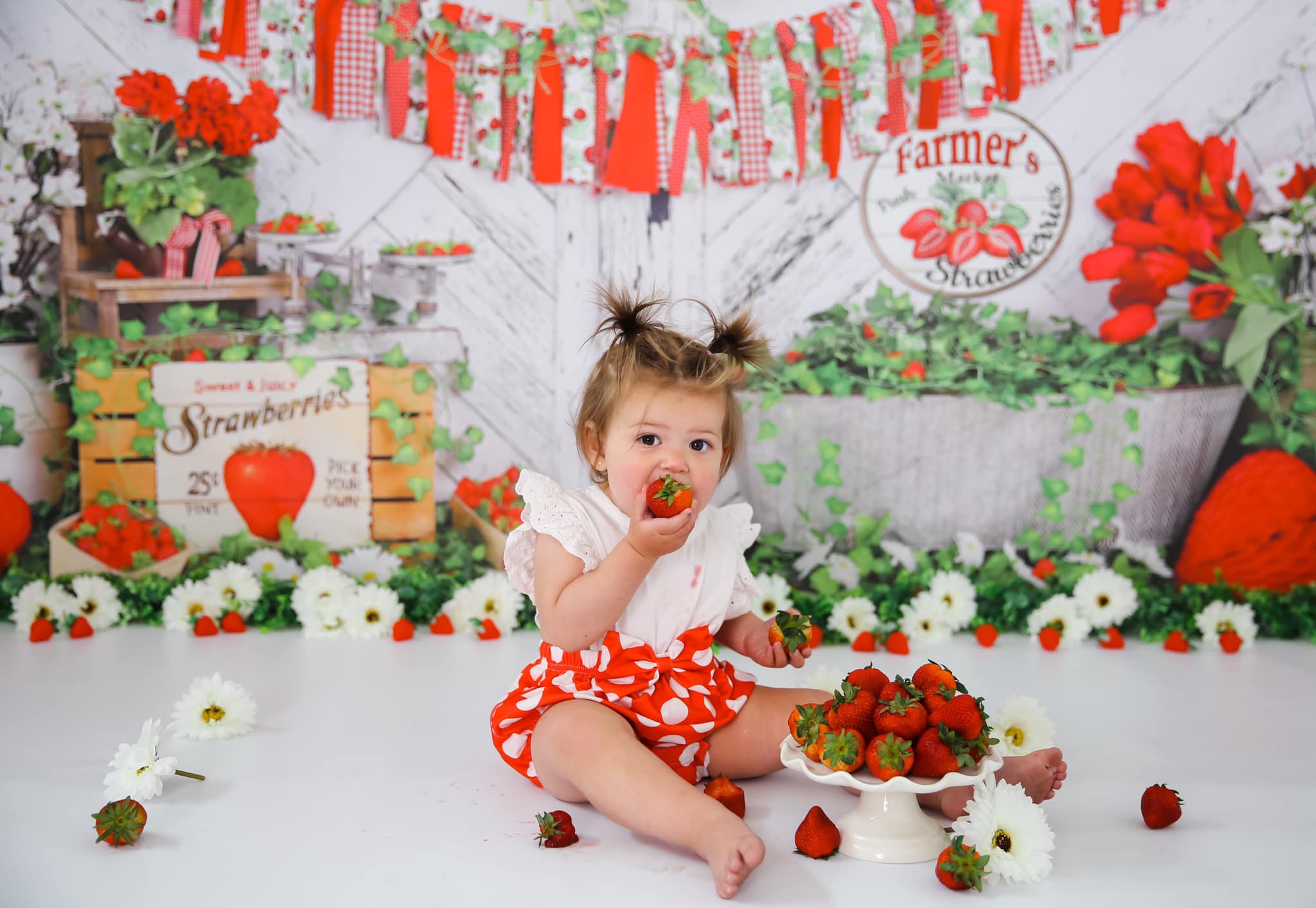 Kate Été Mur en Bois Blanc Fraise Bannière Anniversaire Toile de fond pour la photographie - Kate Backdrop FR