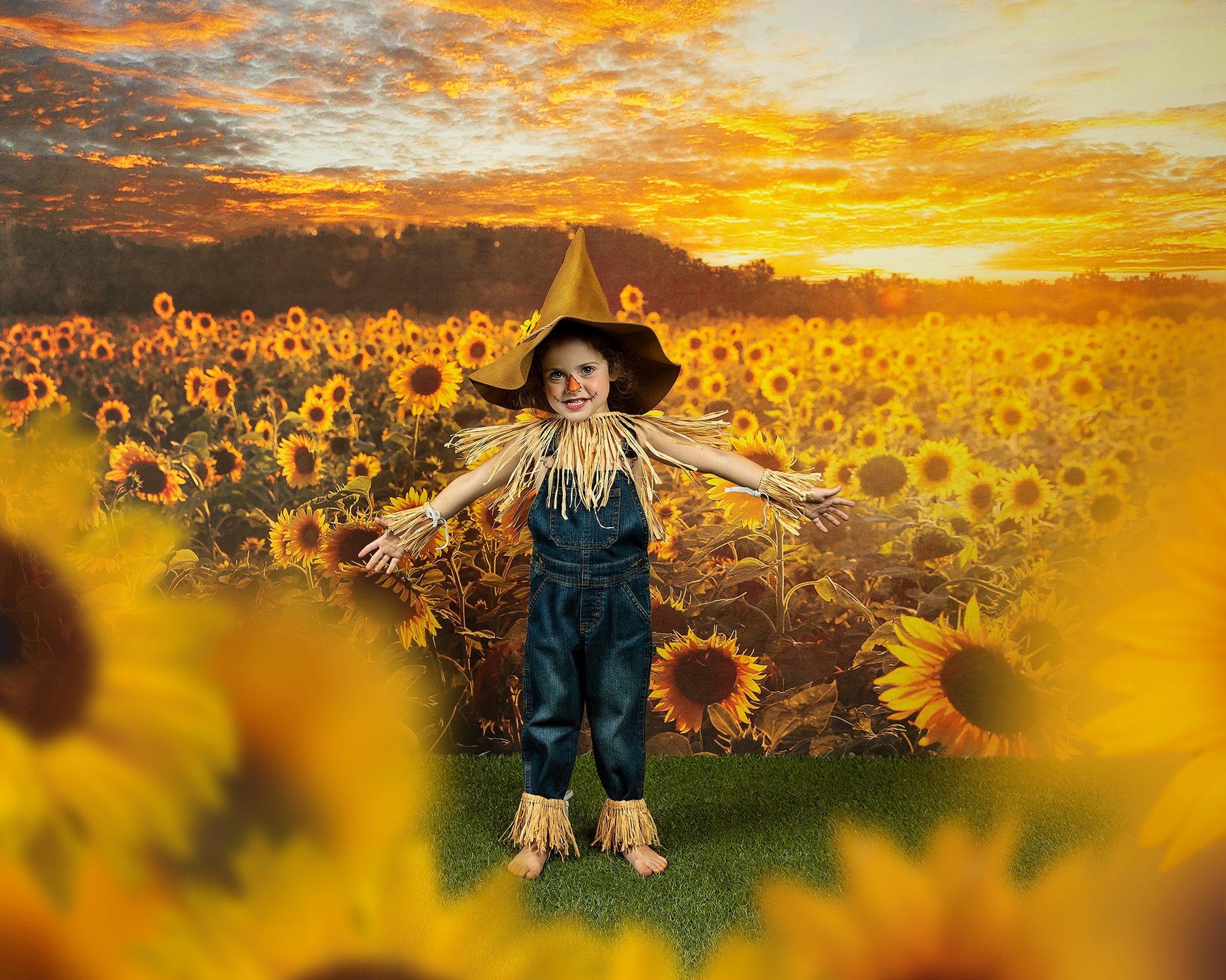 Kate Coucher de soleil Champ de tournesol Automne Toile de fond Conçu par Chain Photographie