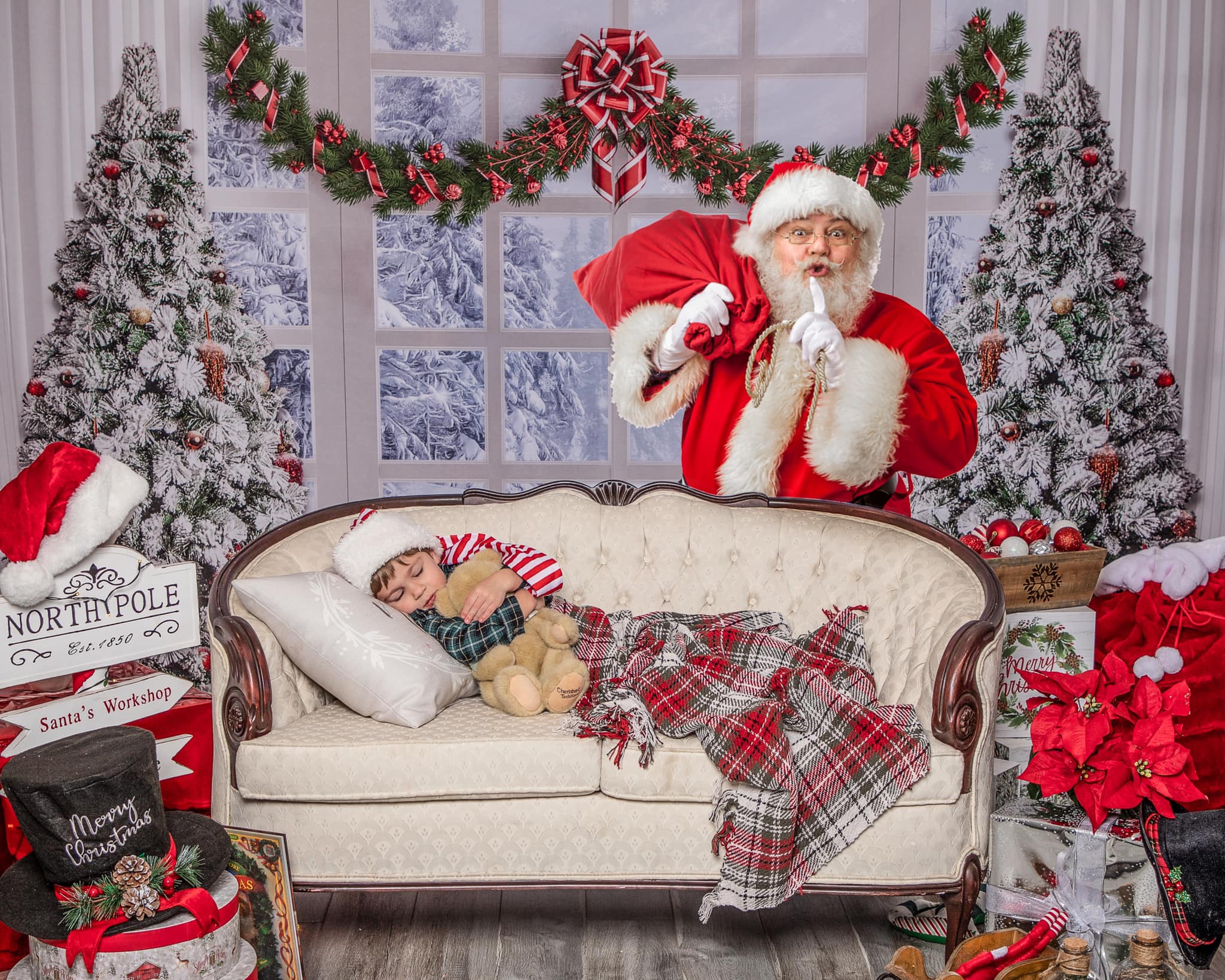 Kate Fenêtre Blanc Hiver Sapin de Noël Toile de fond Conçu par Chain Photographie - Kate Backdrop FR