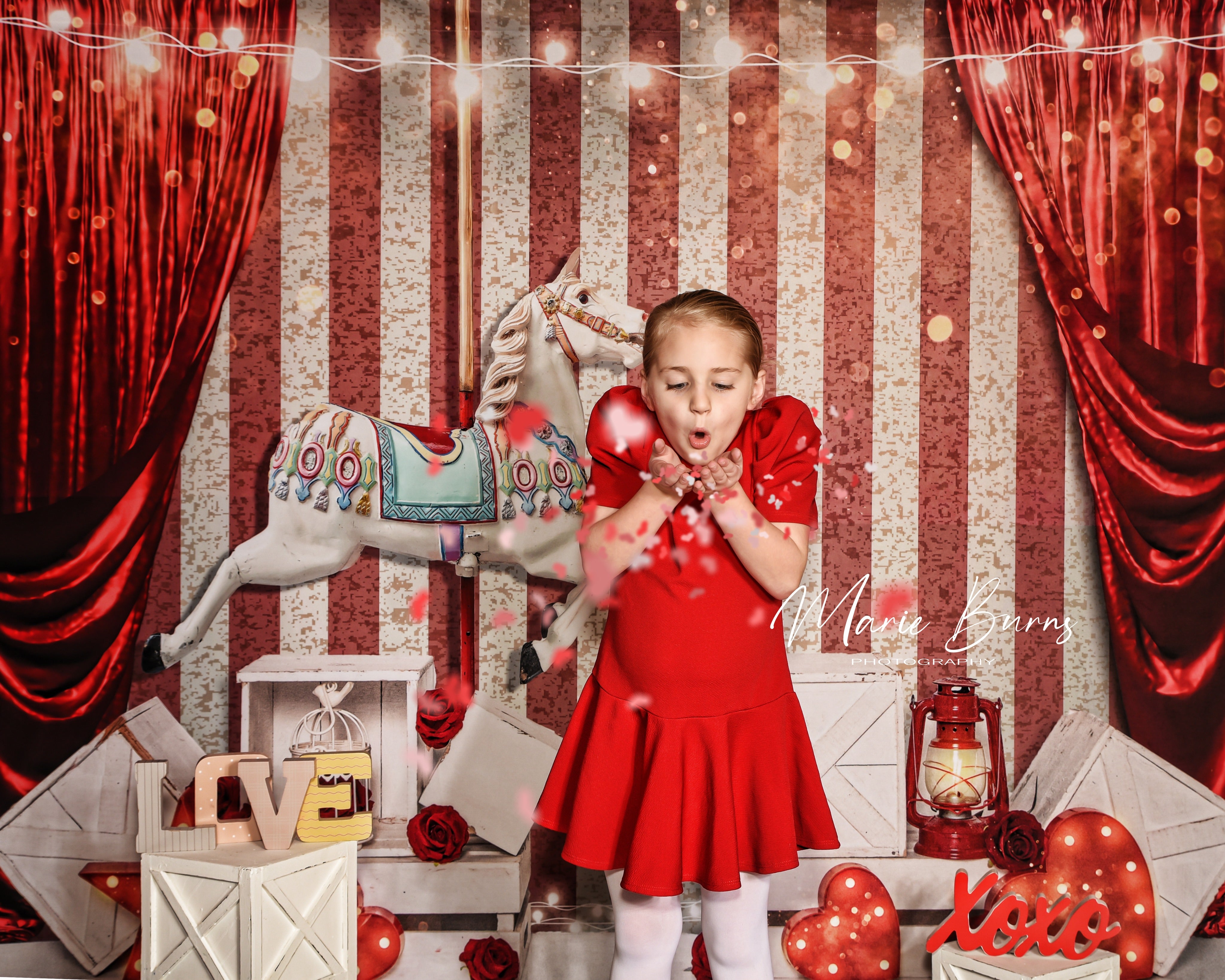Kate Carrousel Rideau Rouge Saint-Valentin Toile de fond pour la photographie