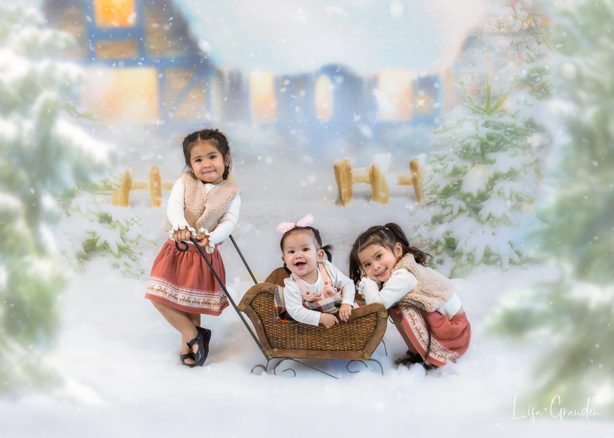 Kate Arbre Maison Neige Noël Hiver Toile de fond pour la photographie - Kate Backdrop FR