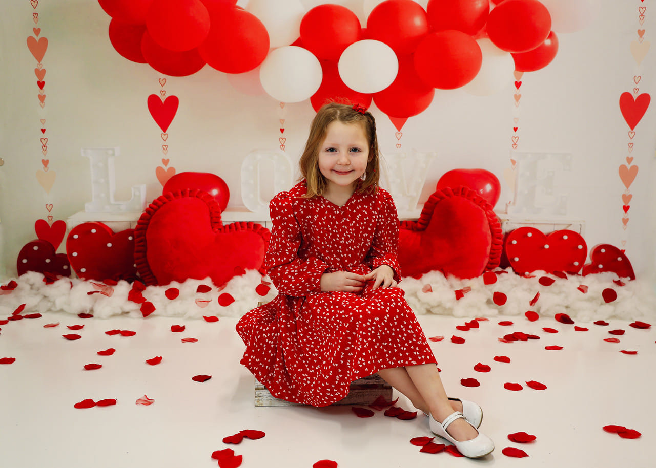 Kate Saint Valentin Ballons Amour Coeur Toile de fond conçue par Uta Mueller - Kate Backdrop FR