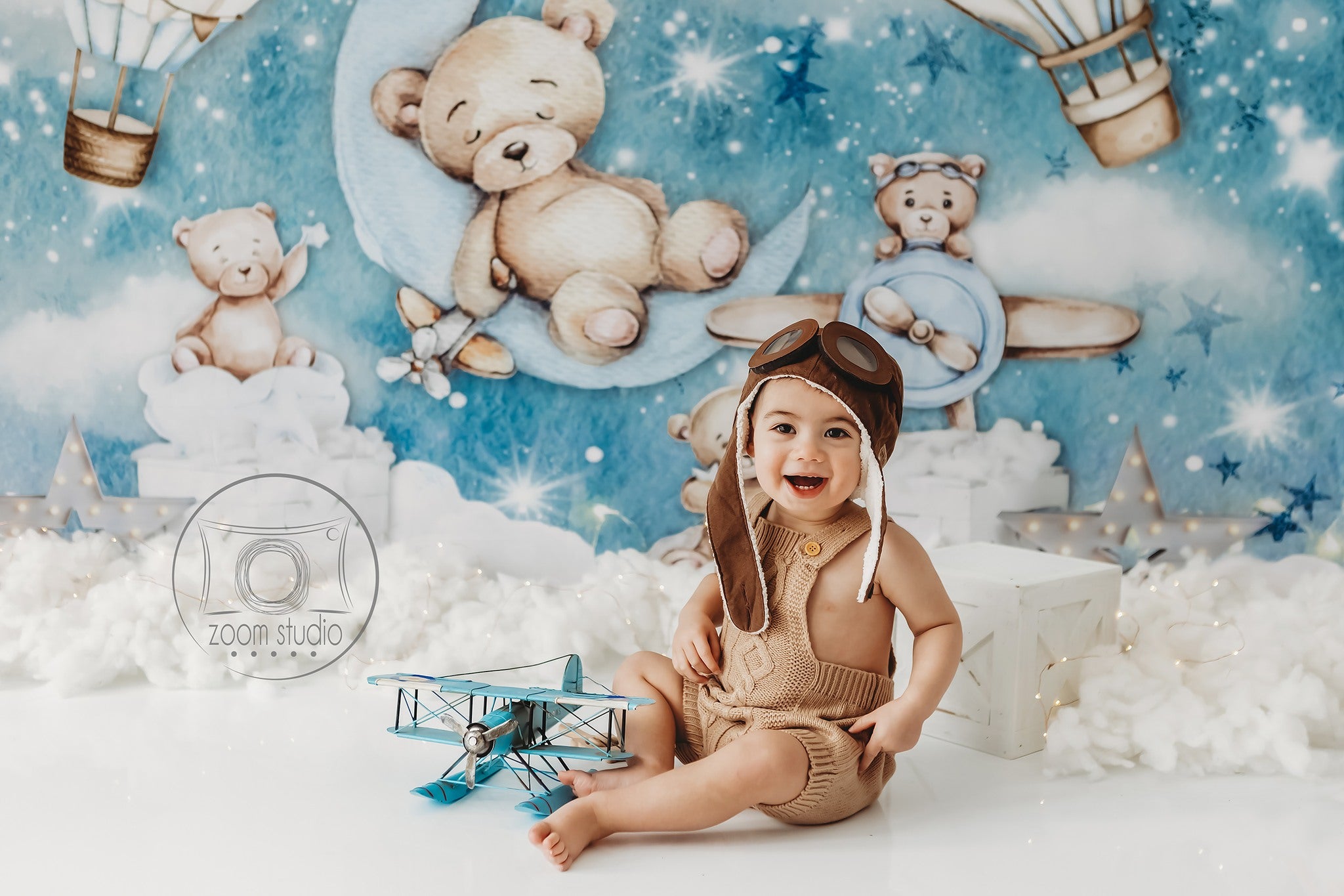 Kate Montgolfière Ours Enfants Toile de Fond Conçu par Ashley Paul - Kate Backdrop FR