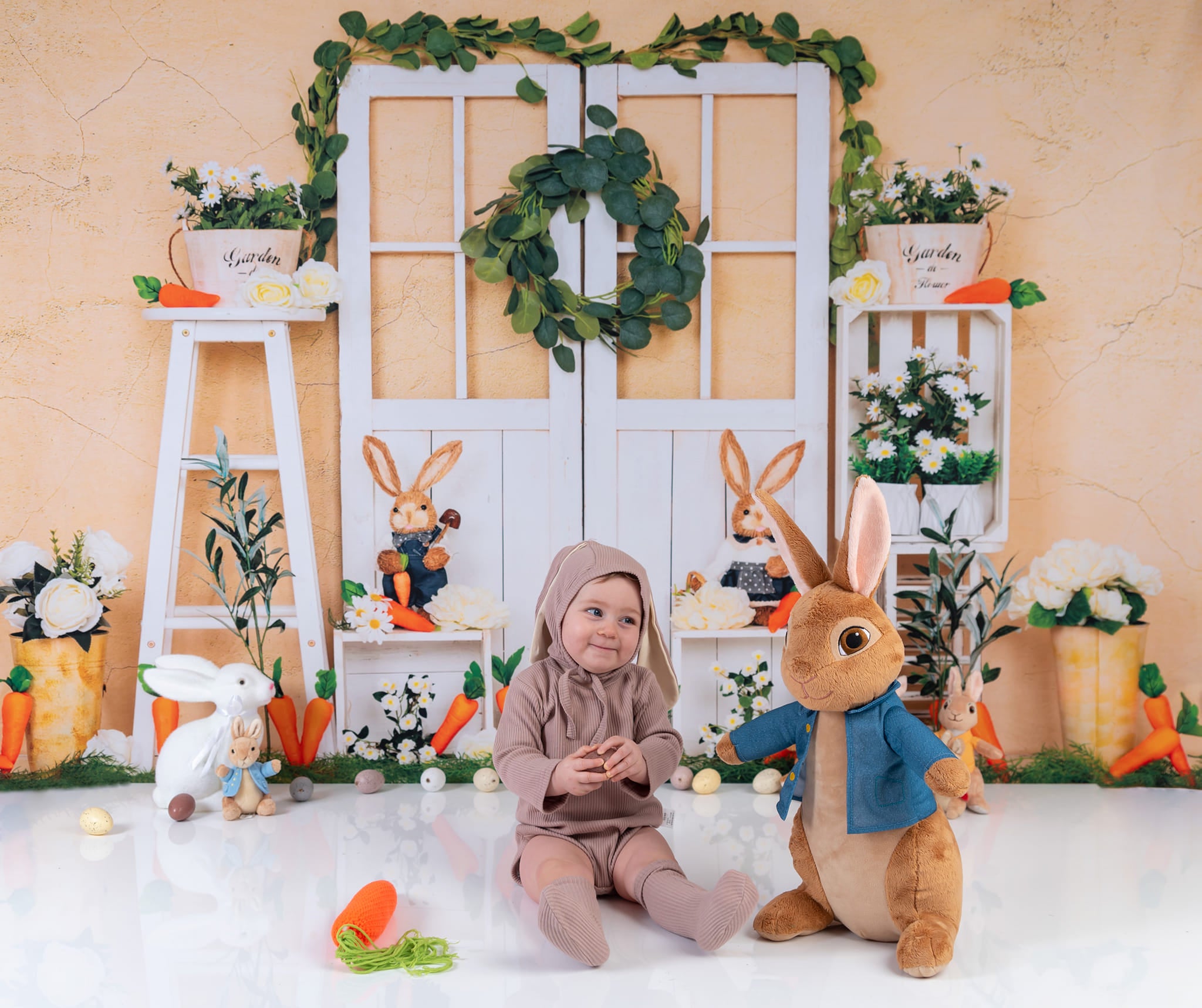 Kate Mur fissuré Jaune Lapins Pâques Porte Toile de fond conçue par Emetselch - Kate Backdrop FR