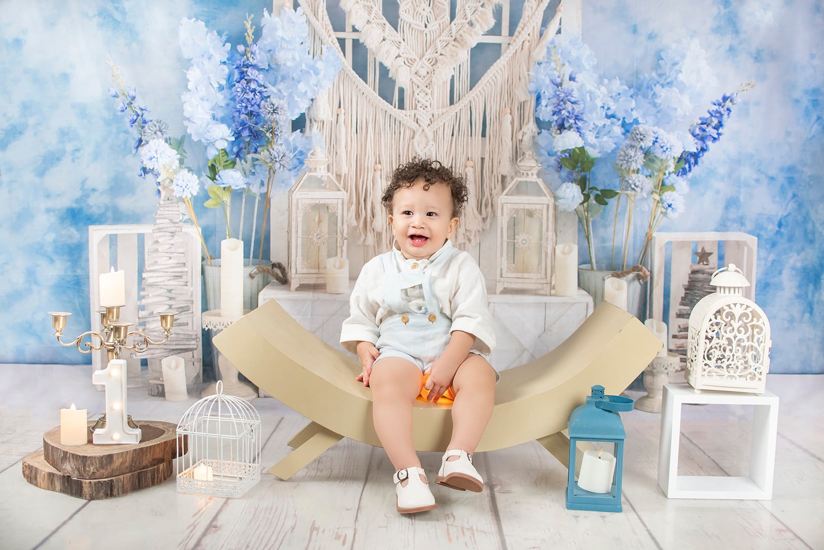 Kate Studio Porte Bohème Fleurs Bleu Toile de fond pour la photographie - Kate Backdrop FR