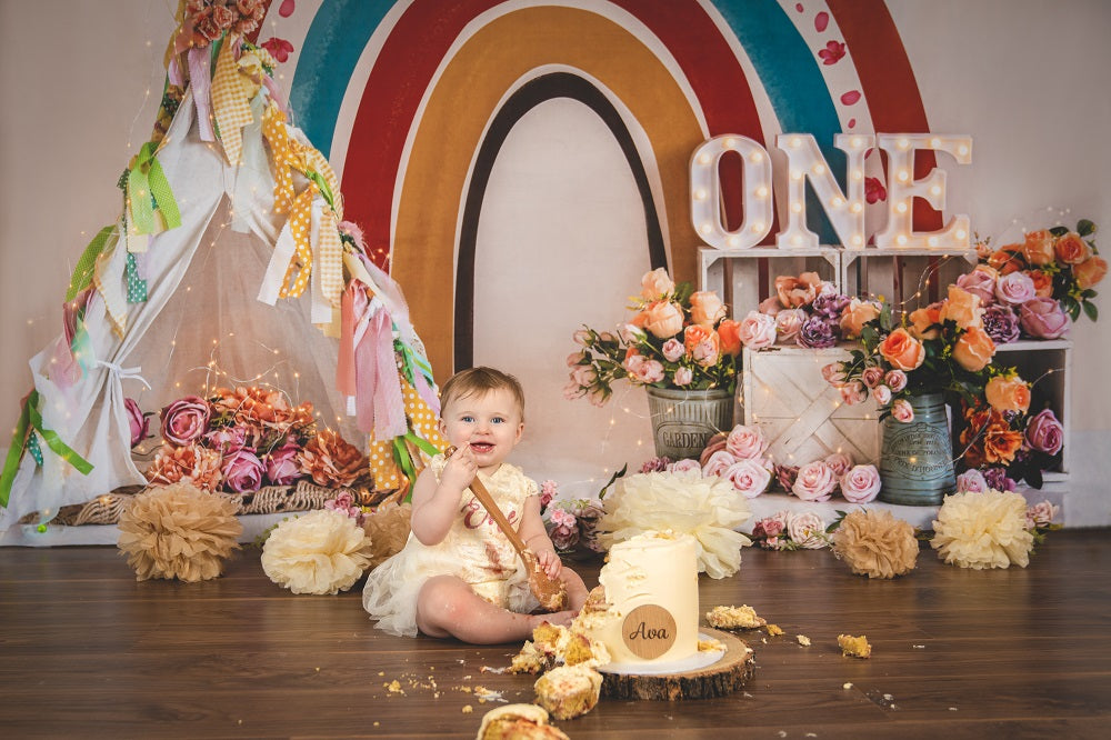 Kate Boho Arc-en-ciel Anniversaire Cake smash Toile de fond conçue par Emetselch - Kate Backdrop FR