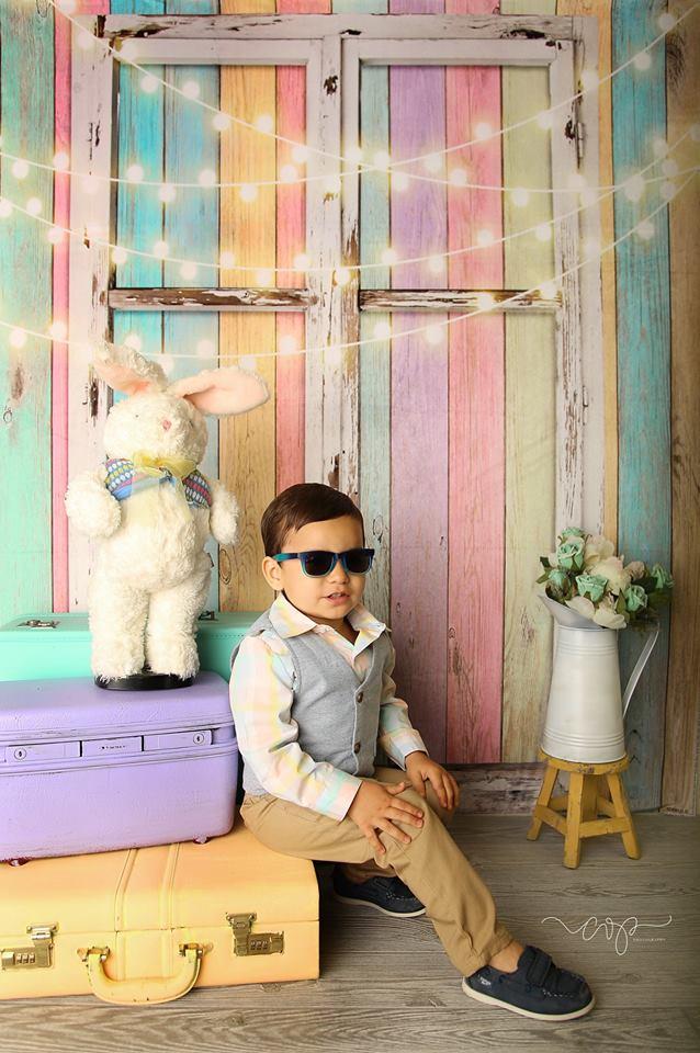 Katebackdrop£ºKate Birthday Baby Colorful Wood Wall with Window Easter Backdrop for Children Designed by JFCC