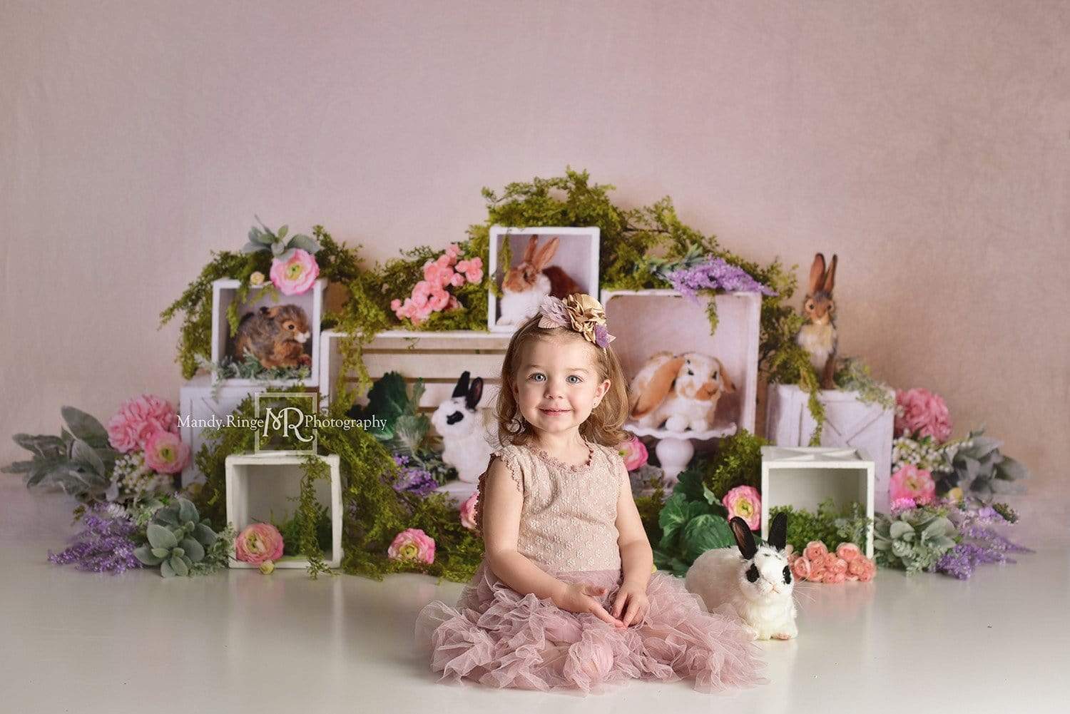 Katebackdrop£ºKate Spring Rabbits Flowers Children Easter Backdrop for Photography Designed by Mandy Ringe Photography