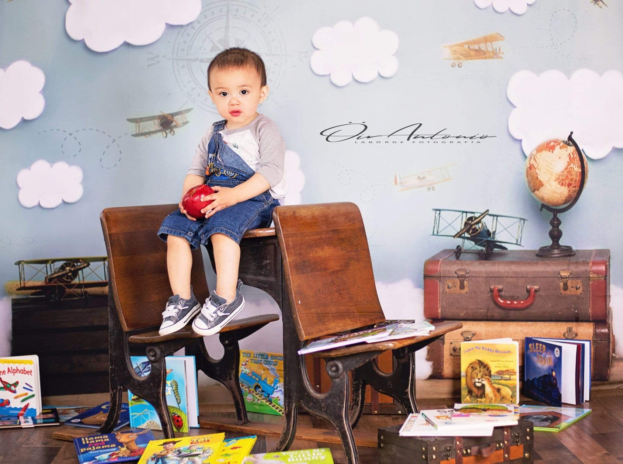 Katebackdrop£ºKate Come Fly with Me Cloud Back to School Children Backdrop for Photography Designed by Erin Larkins