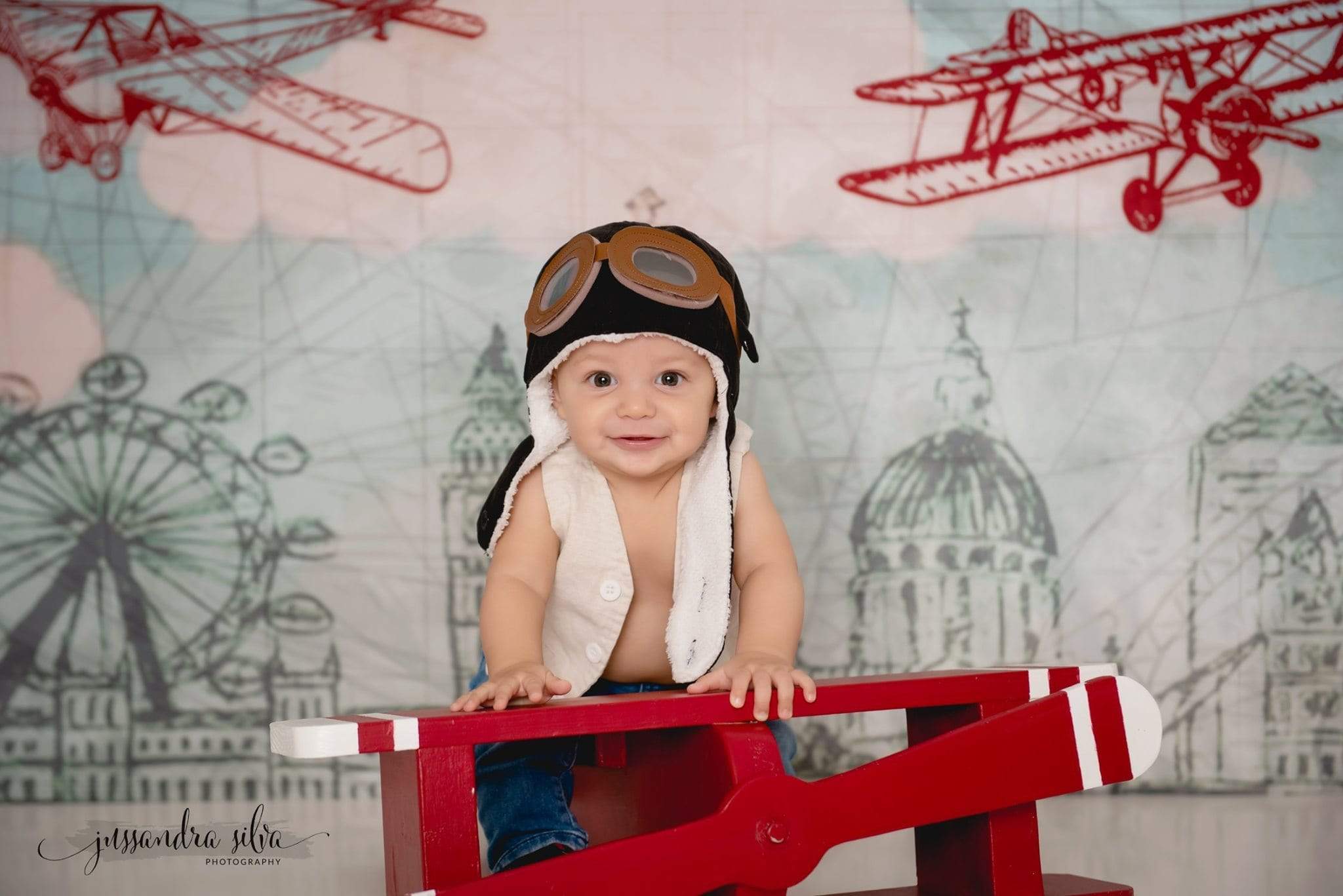 Katebackdrop£ºKate Vintage Biplanes over City Children Backdrop for Photography Designed by Amanda Moffatt