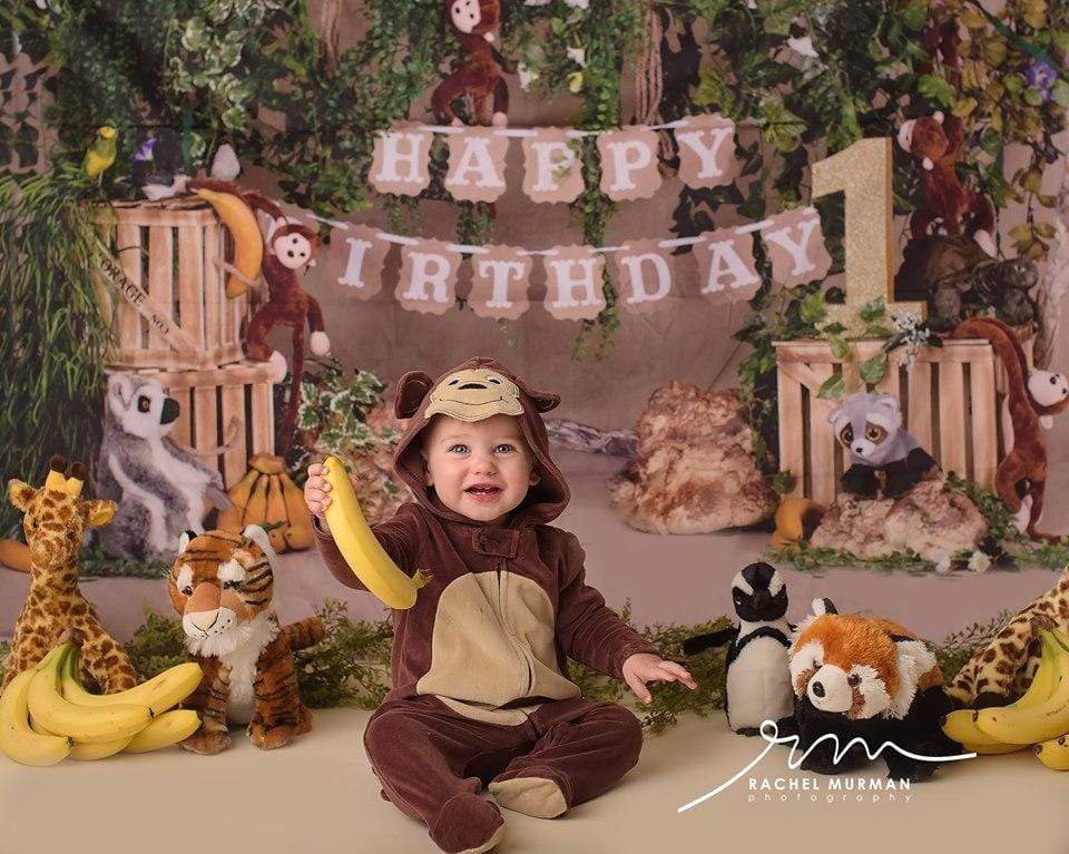 Katebackdrop£ºKate Jungle cartoon zoo animals Summer backdrop 1st cake smash designed by studio gumot