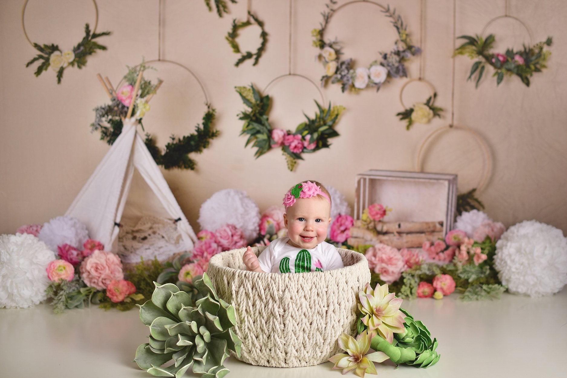 Kate Printemps Fleurs Camping Enfants Toile de fond conçu par Mandy Ringe - Kate Backdrop FR