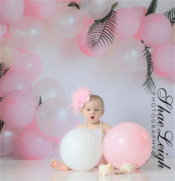 Kate Anniversaire Guirlande Ballons Rose Toile de fond conçue par Megan Leigh - Kate Backdrop FR