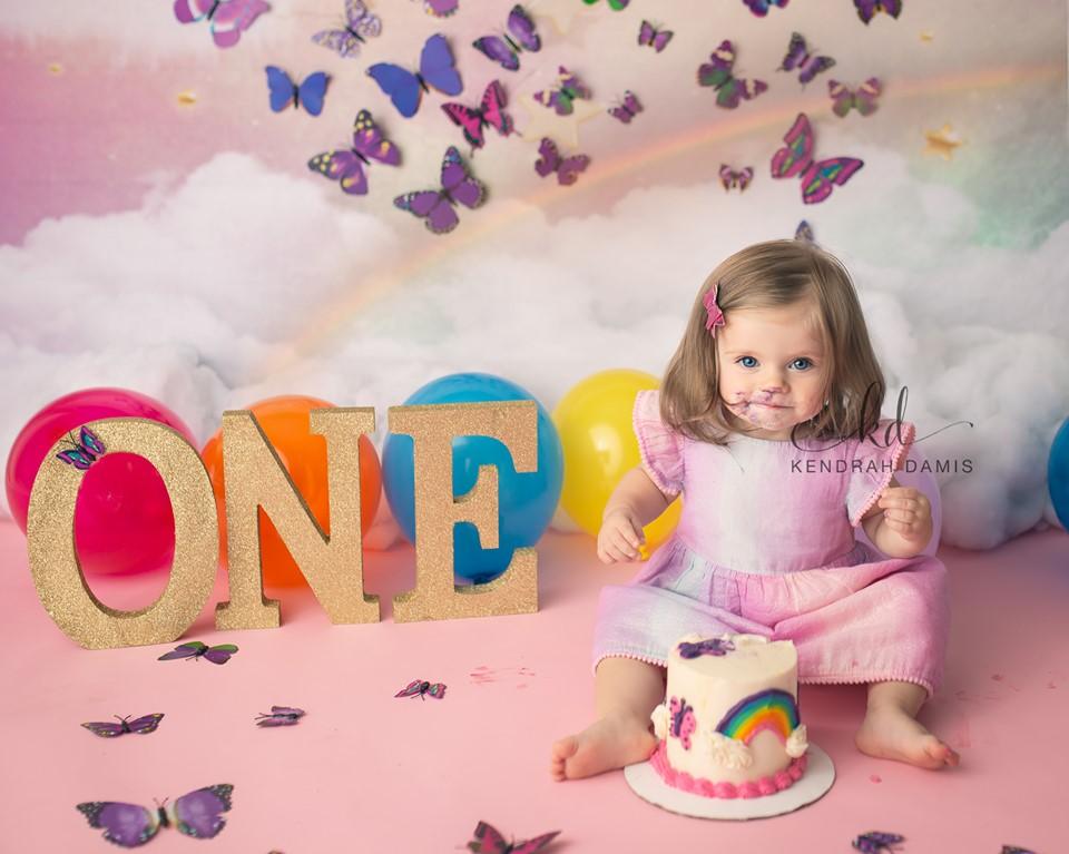 Katebackdrop£ºKate Twinkle Sky Cloud rainbow with the gold stars cake smash backdrop designed by Jerry_Sina