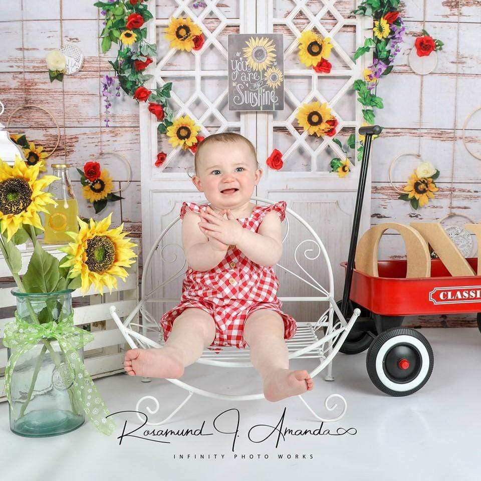 Katebackdrop£ºKate You Are My Sunshine Vintage Wall Summer Sunflower Mother's Day Backdrop Designed by Stacilynnphotography