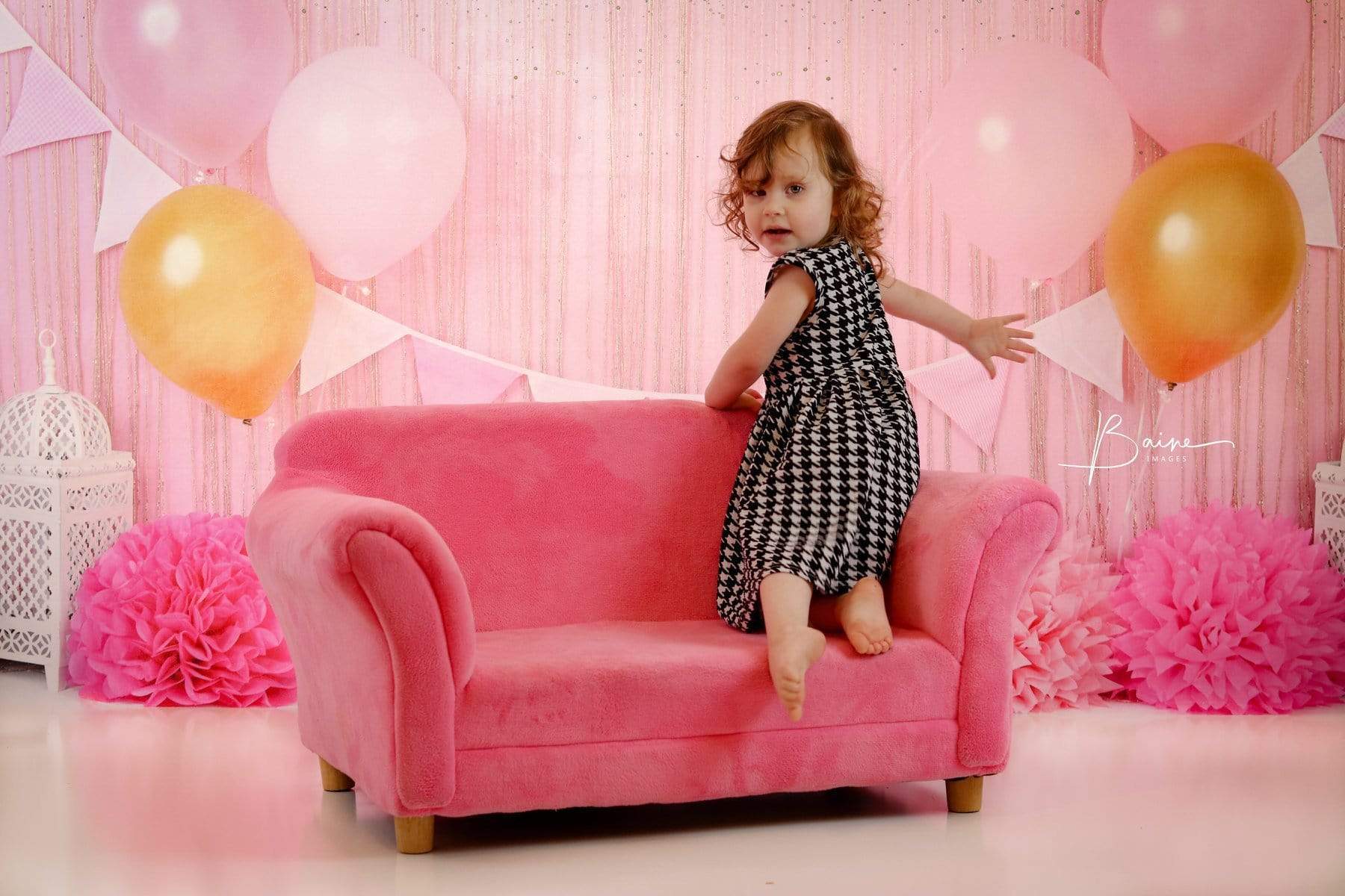 Kate Paillettes Rideau Anniversaire Ballons Rose et Or Toile de fond pour la photographie - Kate Backdrop FR