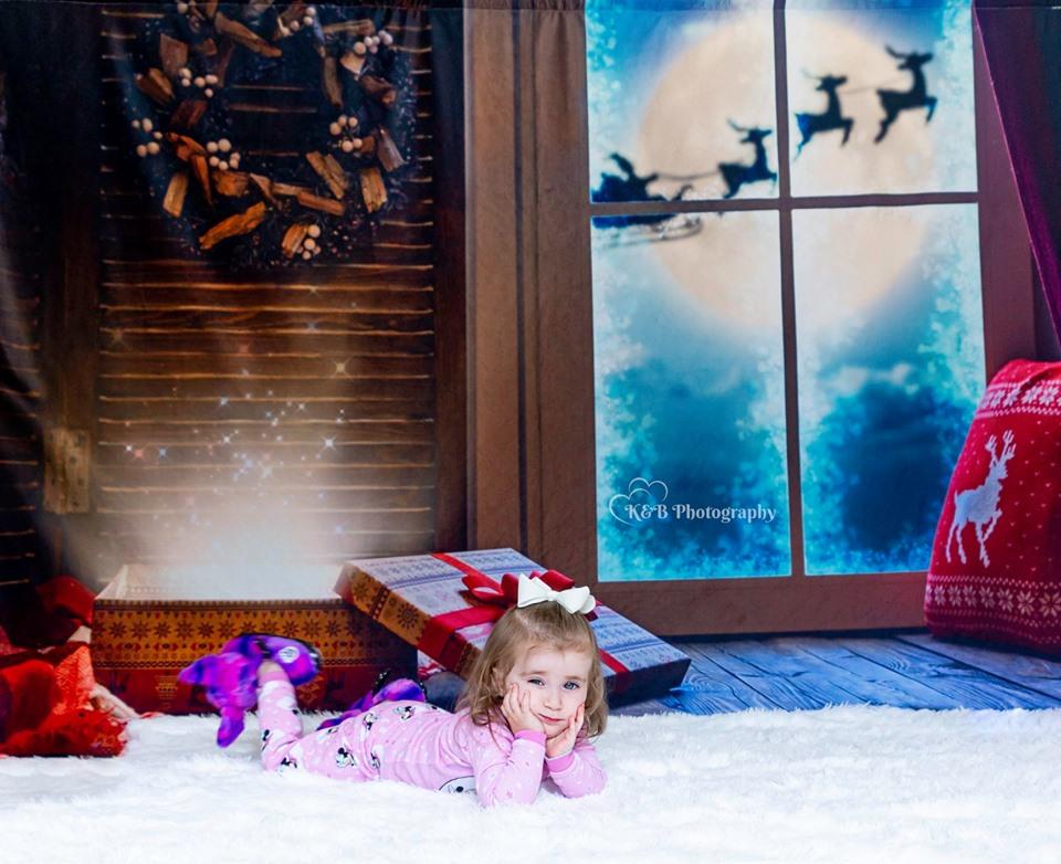 Katebackdrop拢潞Kate Christmas Moon And Reindeer Outside Window Backdrops for Photography