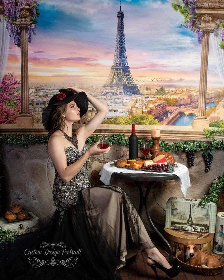 Kate Toile de fond de la tour Eiffel de fleurs colorées - Kate Backdrop FR