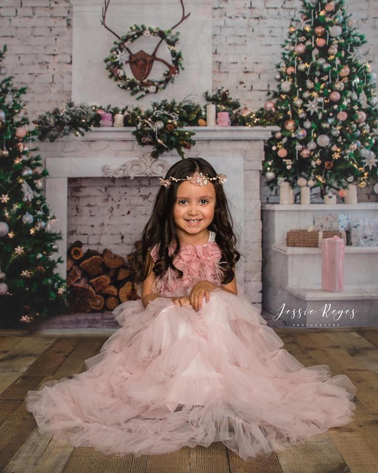 Katebackdrop£ºKate Christmas Tree with Fireplace White Brick Wall Warmful Backdrop for Photography