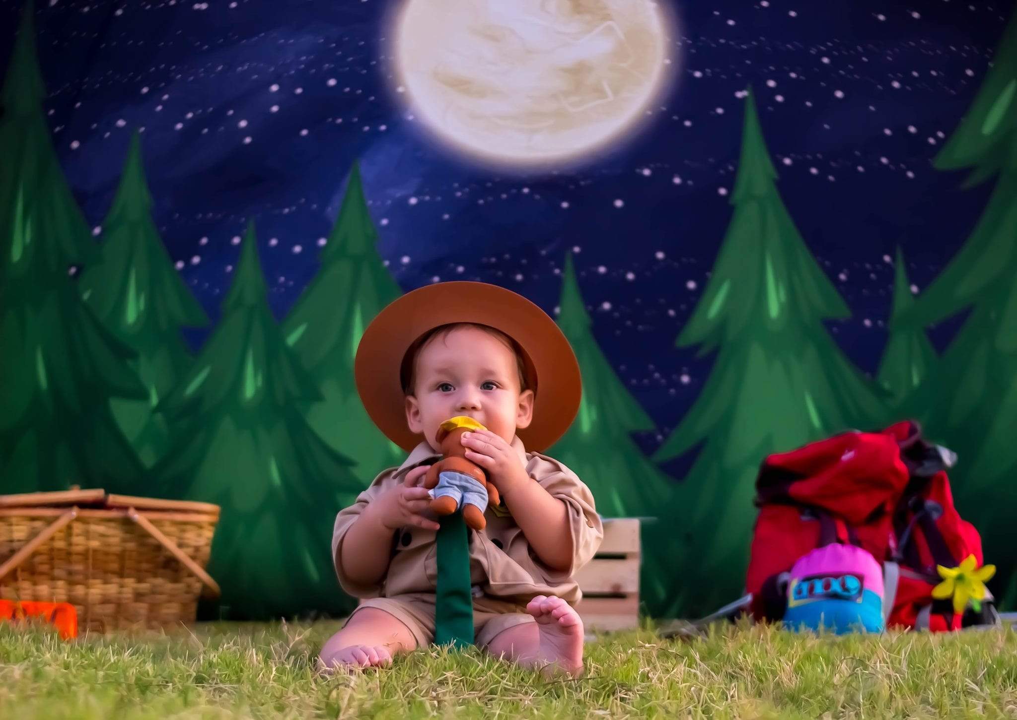 Katebackdrop£ºKate Christmas Farm Night with Moon Backdrop Designed By Jerry_Sina