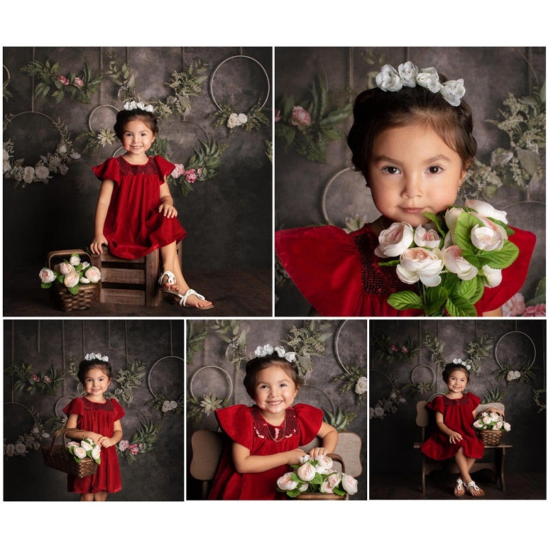 Kate Cercles de fleurs Noir Portrait Toile de fond conçue par Mandy Ringe - Kate Backdrop FR