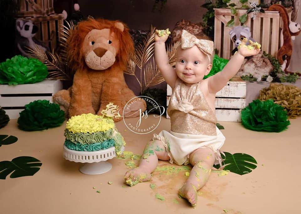 Katebackdrop£ºKate Jungle cartoon zoo animals Summer backdrop 1st cake smash designed by studio gumot