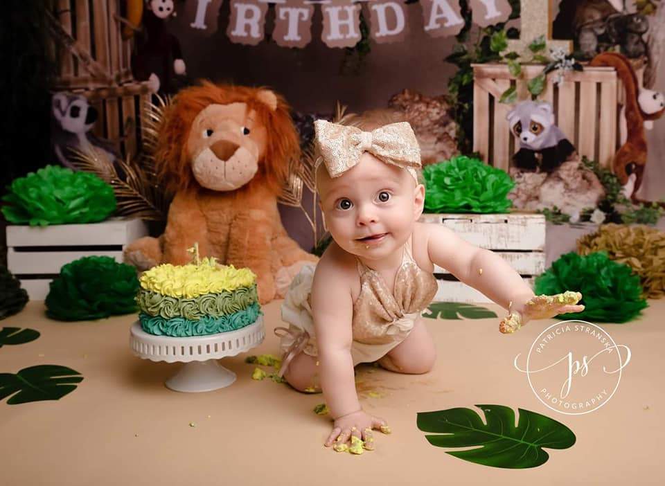 Katebackdrop£ºKate Jungle cartoon zoo animals Summer backdrop 1st cake smash designed by studio gumot