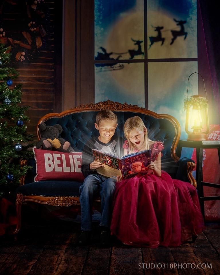 Katebackdrop拢潞Kate Christmas Moon And Reindeer Outside Window Backdrops for Photography