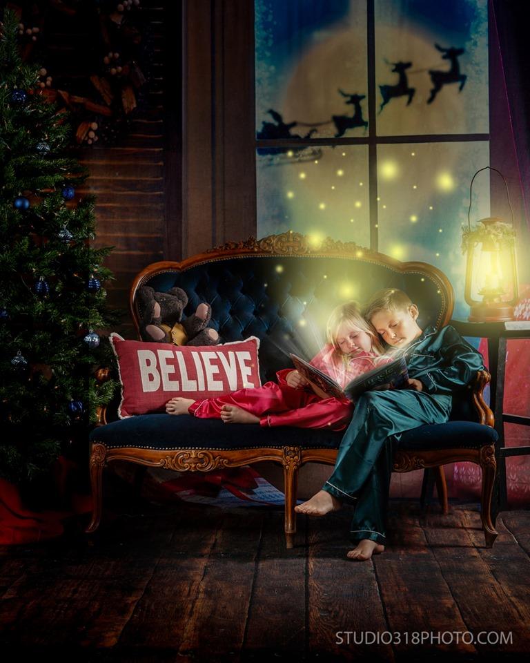 Katebackdrop拢潞Kate Christmas Moon And Reindeer Outside Window Backdrops for Photography