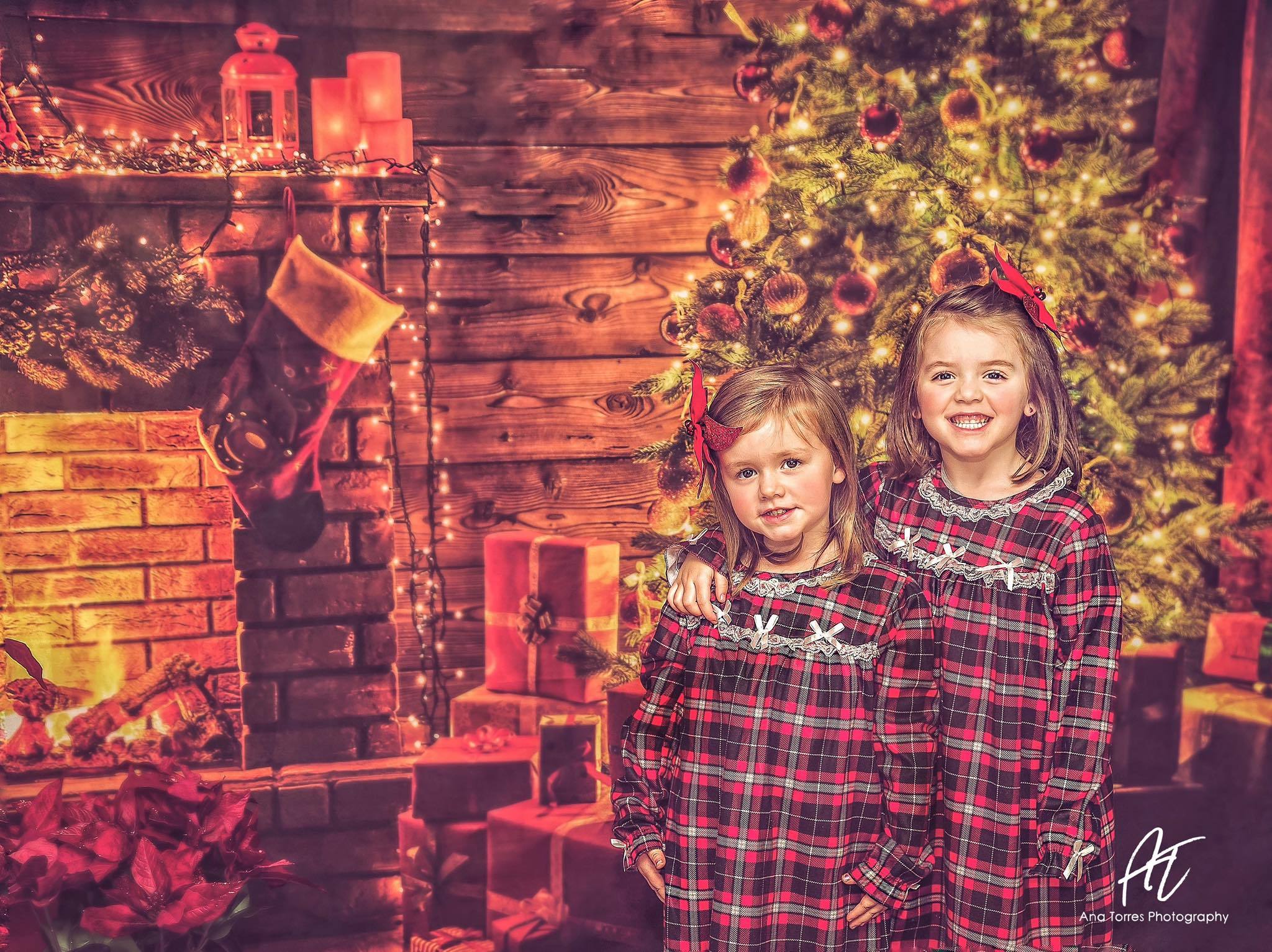 Katebackdrop£ºKate Christmas Tree Fireplace With Candle And Star for Photography