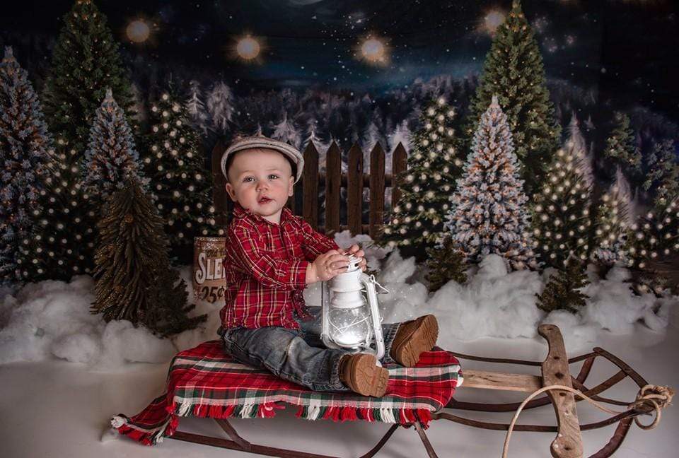 Katebackdrop£ºKate Christmas Night Pine Trees Farm Backdrop Designed By Jerry_Sina