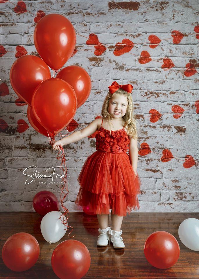 Katebackdrop£ºKate white brick wall with red hearts Valentine's Day Backdrop for Photography designed by Jerry_Sina