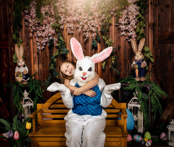 Kate Printemps Brun Mur en bois Jardin Lapin Pâques Toile de fond pour la photographie - Kate Backdrop FR