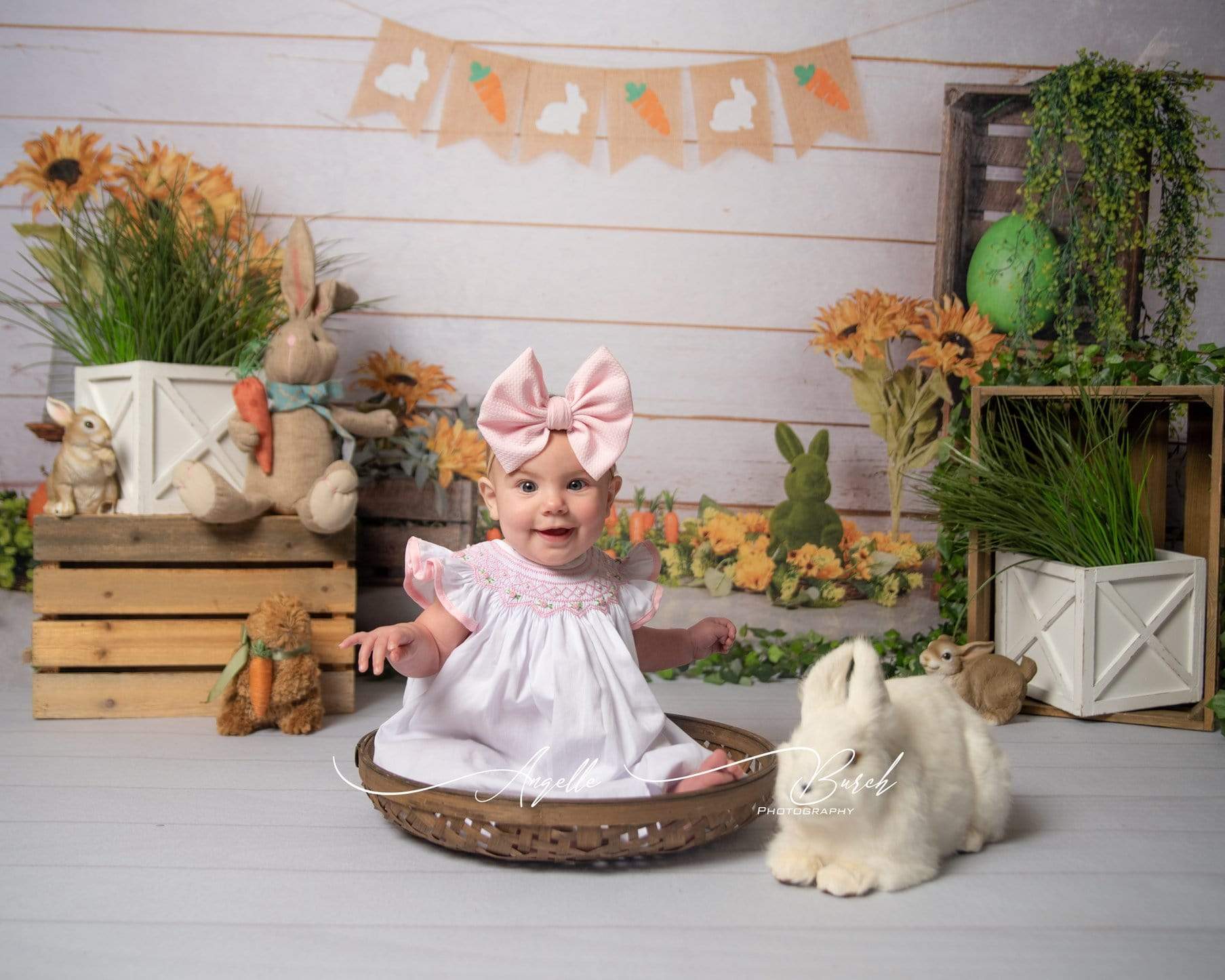 Katebackdrop£ºKate Wooden Sunflower Rabbit Spring/Easter Backdrop for Photography Designed by Jia Chan Photography