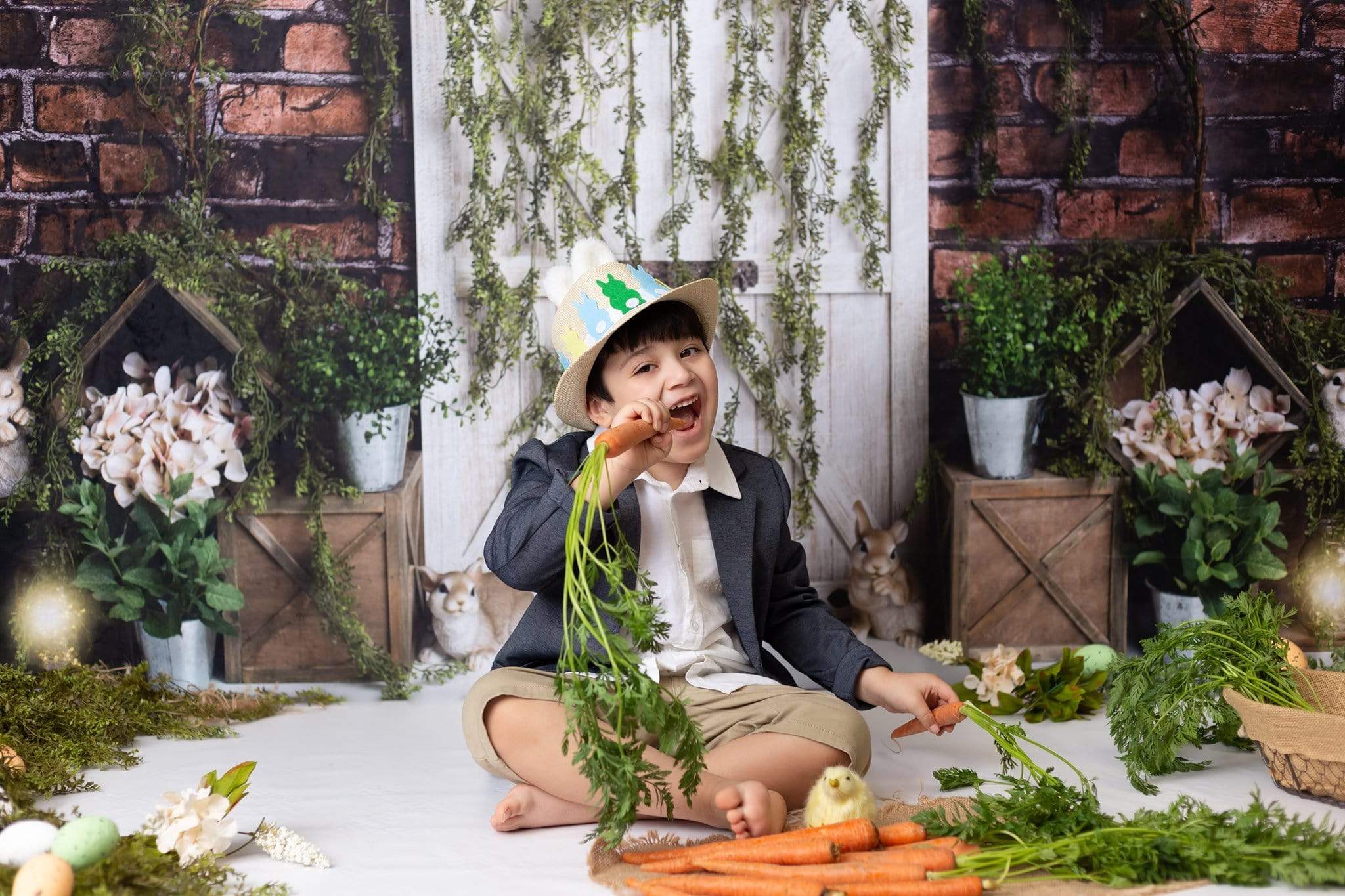 Katebackdrop£ºKate Easter\Spring Brick Garden Bunnies Backdrop Designed by Megan Leigh Photography