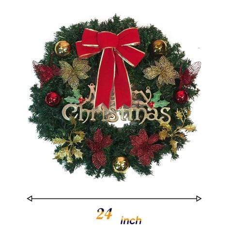 Katebackdrop£ºChristmas 24 Inch Holly Outdoor Christmas Wreaths Garland Ornaments Red Berry for Windows