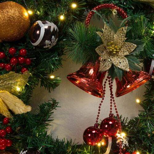 Katebackdrop???4 Inch Christmas Wreaths with LED Light Craft Bow Flower Bells Outdoor for Front Door