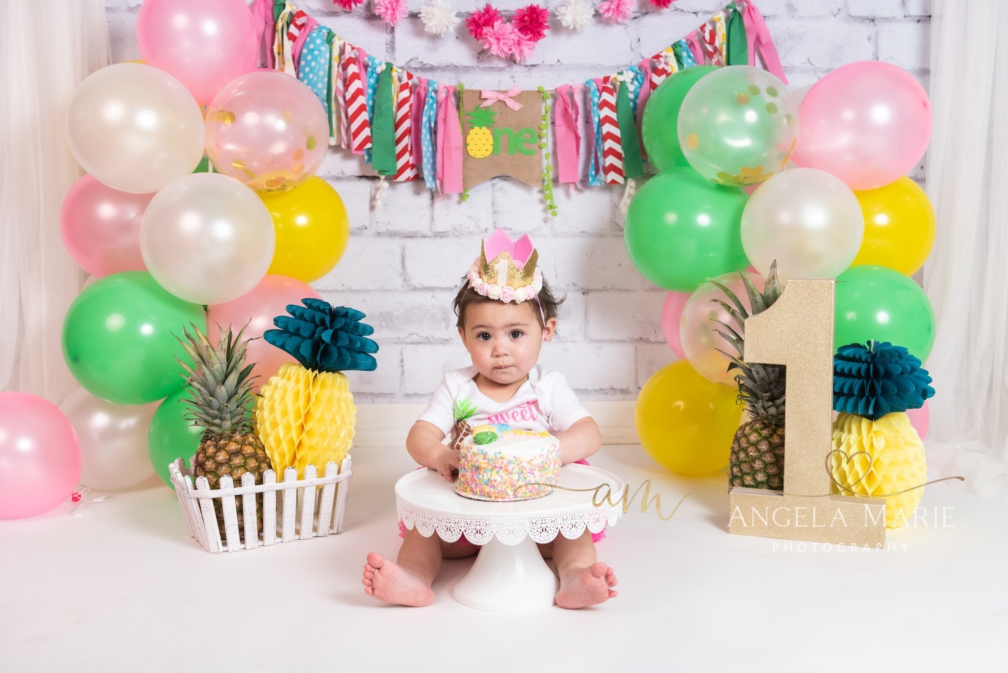 Kate Cake smash Ananas Anniversaire Ballons Rideau Toile de fond conçu par Angela Marie Photographie - Kate Backdrop FR