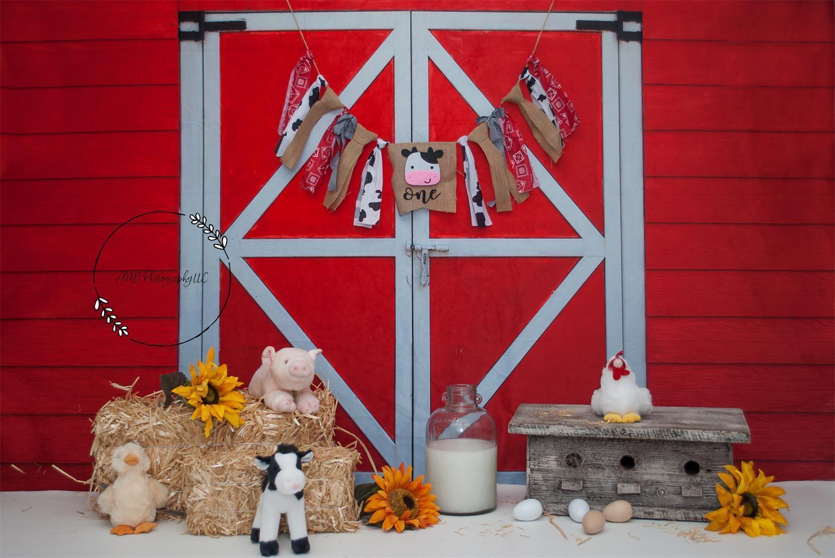 Katebackdrop拢潞Kate 1st Birthday Farm Animal Cake Smash Backdrop Designed By Alisha Byrem