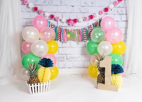 Kate Cake smash Ananas Anniversaire Ballons Rideau Toile de fond conçu par Angela Marie Photographie - Kate Backdrop FR