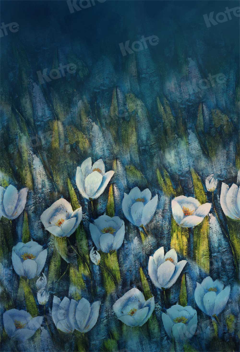 Kate toile de fond de fleur blanche de peinture à l'huile d'art bleu pour la photographie - Kate Backdrop FR