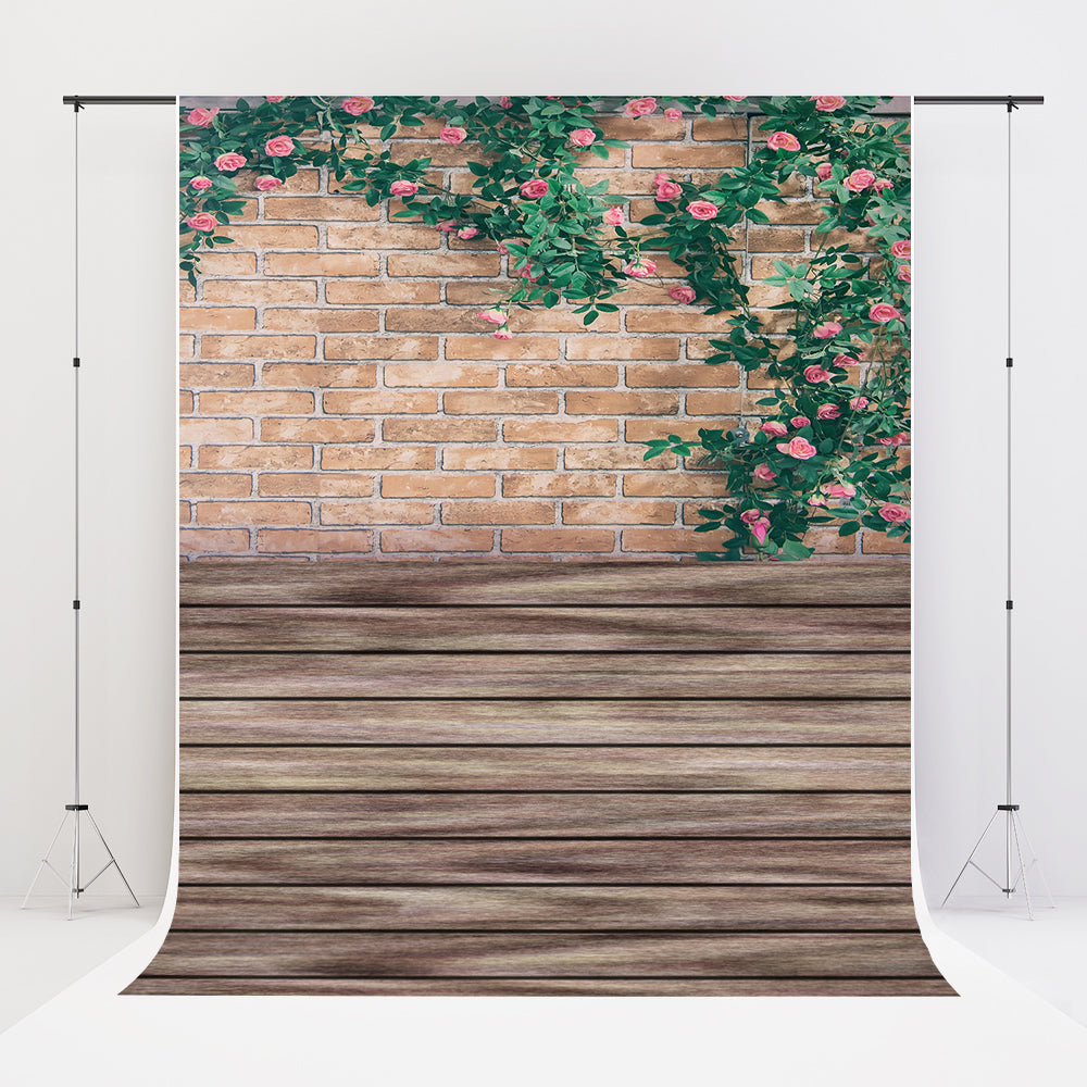 Kate Épissage de bois de toile de fond de mur de brique de fleur conçu par Chain Photography - Kate Backdrop FR