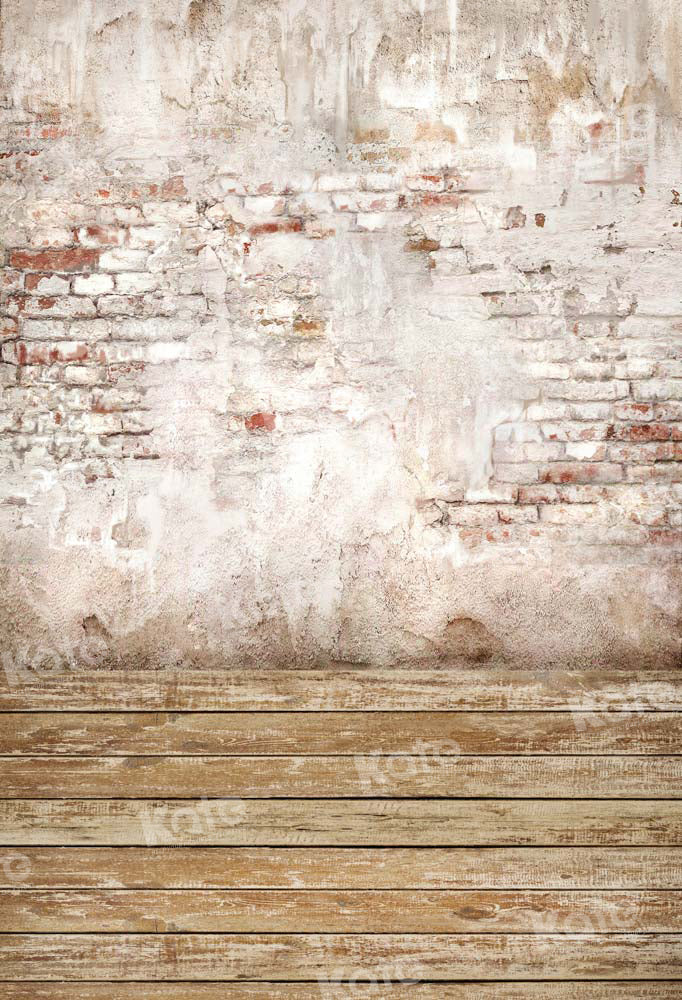 Kate Bois Brun Mur de briques Toile de fond conçue par Chain Photographie - Kate Backdrop FR