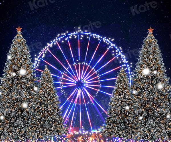 Kate Noël Grande roue Neige Lumière Nuit Hiver Toile de fond pour la photographie - Kate Backdrop FR