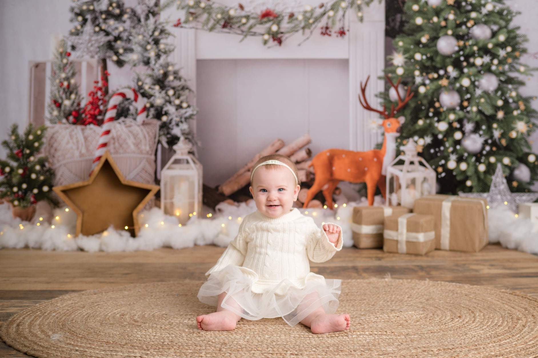 Kate Cheminée Noël Boho Blanc Wapiti Toile de fond conçue par Emetselch - Kate Backdrop FR