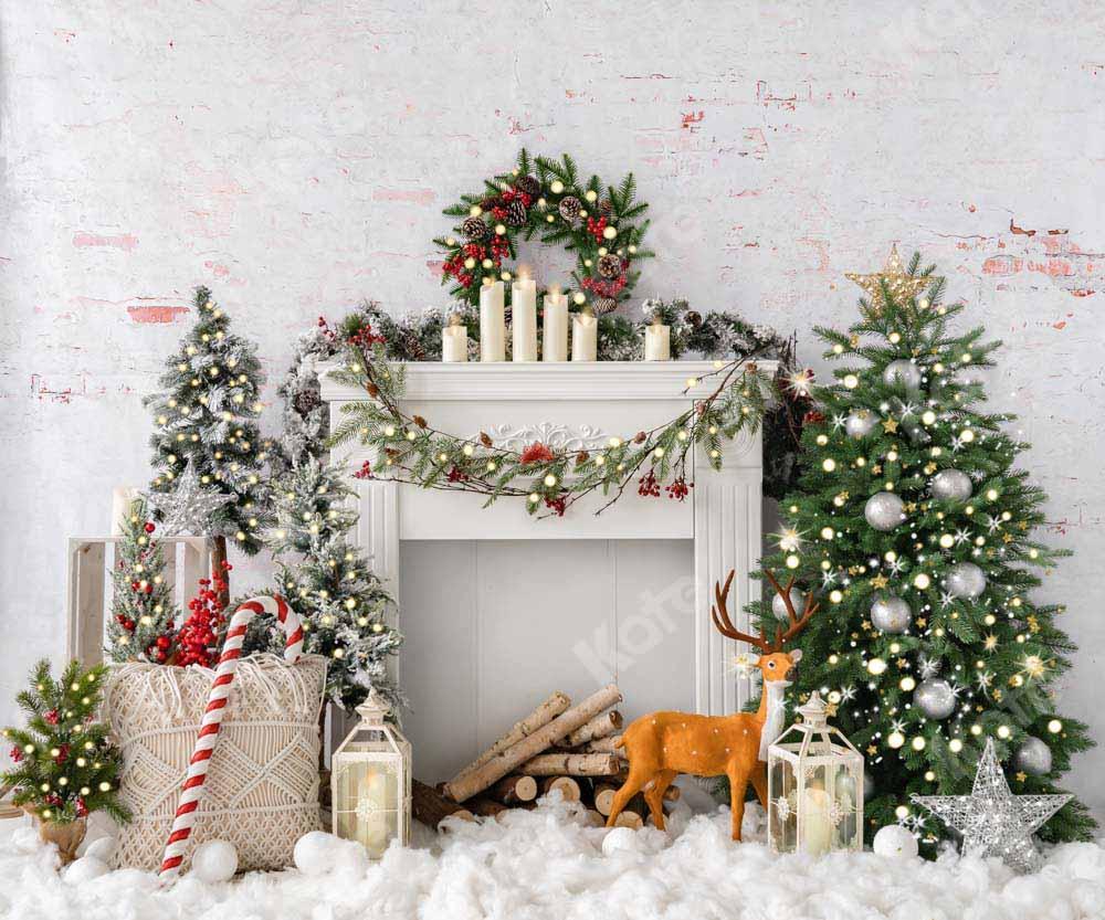 Kate Cheminée Noël Boho Blanc Wapiti Toile de fond conçue par Emetselch